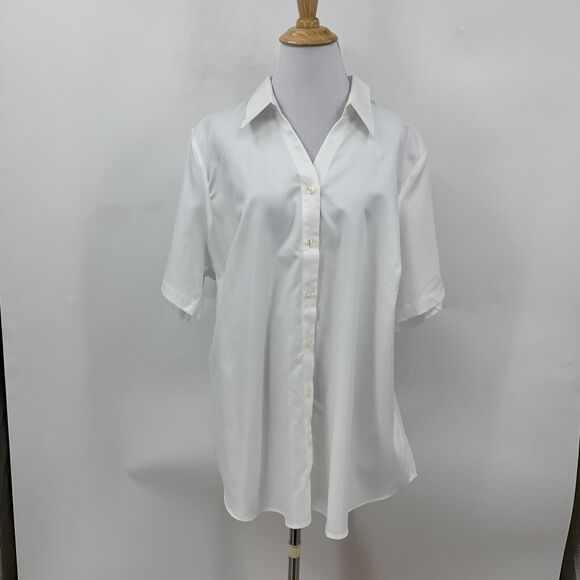 American Airlines Lands End Button Shirt Plus 18W White Herringbone Short Sleeve - Picture 2 of 12